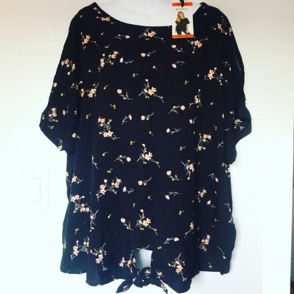 Buffalo xxLarge Women’s Black Floral  Tie Front Top - Picture 5 of 13